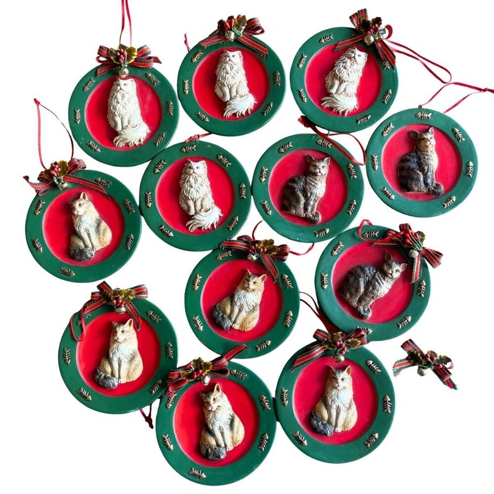 Set of 12 Cat Kitten Christmas Ornaments